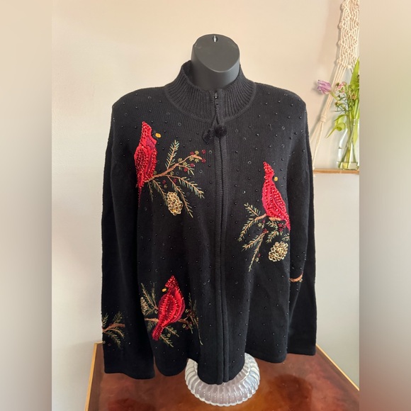 Carly St. Claire Holiday Christmas Themed Cardigan Ramie Cotton Women's Size XL - Picture 1 of 8